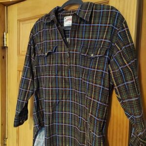 Womens Copper Key Brown Plaid Shirt with Blue and Green Stripes Size Medium